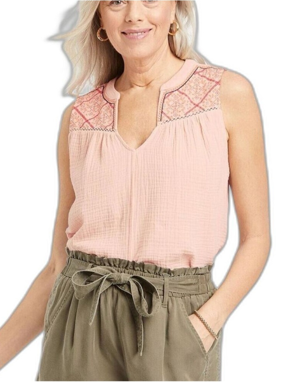 Knox Rose 2X Pink Embroidered Gauze Sleeveless Boho Tank Top NWT - Picture 4 of 8